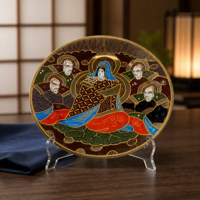 Vintage Japanese Satsuma Moriage Plate w/ Hand Painted Gold Gilt, 7.5" Dia.