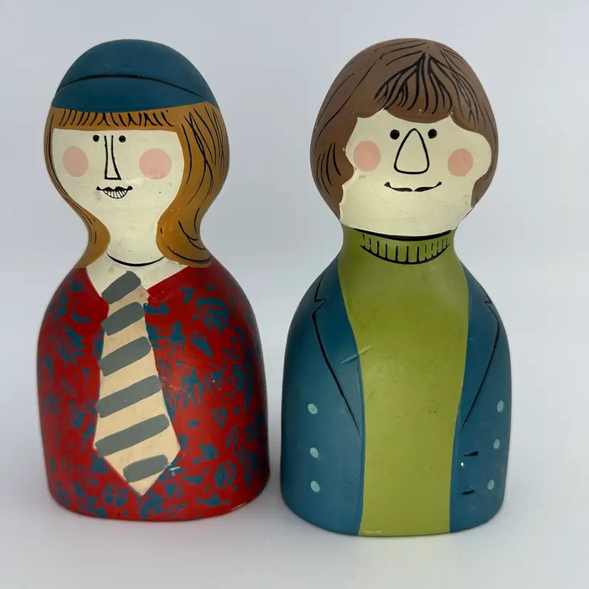 Pair Of Vintage Mid-Century Ceramic Money Piggy Bank Girl & Boy By GoGo Japan