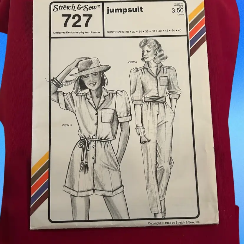 Vtg Stretch & Sew Pattern 727 Jumpsuit 1984 Uncut FF