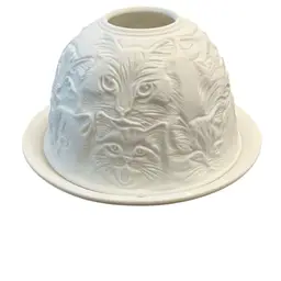 Beautiful 2-piece Lithopane Porcelain Cat Fairy Lamp 3 1/2” X 4 1/2”