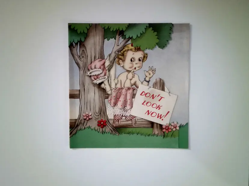 Vintage Mid Century Birthday New Years Greeting Card Don't Look Now No Swimming