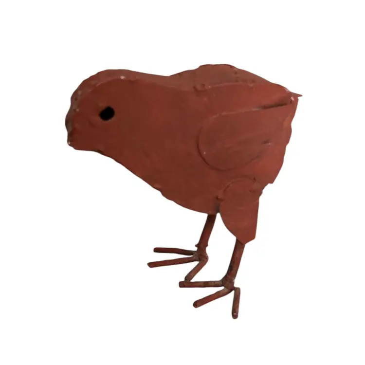 #01 - Rustic Maroon Metal Chick Bird Figurine