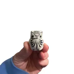 Mini Tonala Signed Owl Black White With Flowers On Back