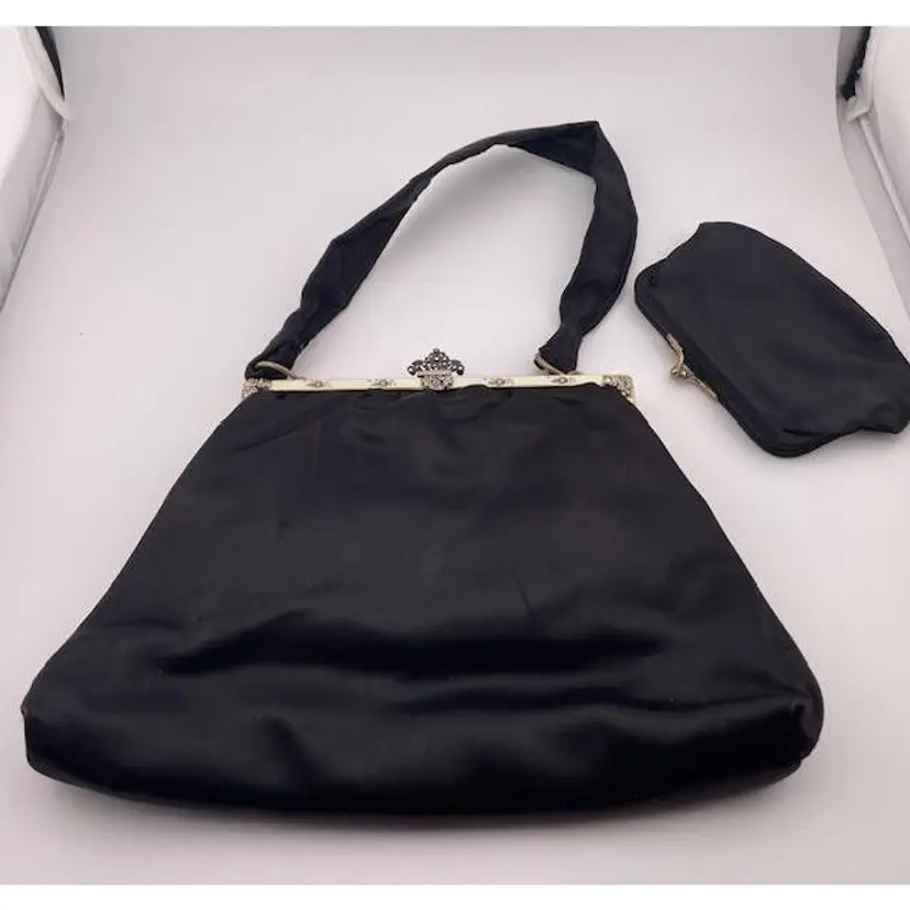 Vintage Satin Evening Bag with coin/makeup purse - Circa 1950's - Possibly L&M bag