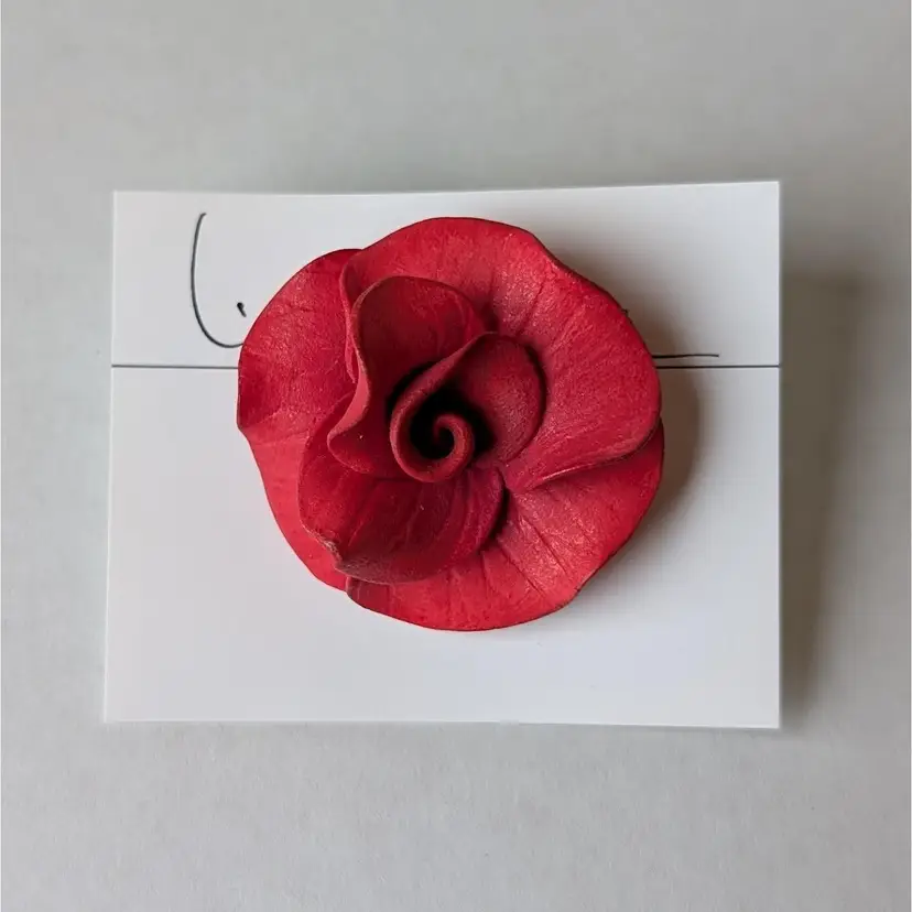 Vintage Linda Van Der Linde Red Flower Push Pin Brooch Handcrafted Porcelain