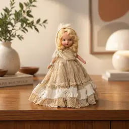 Vintage Nancy Ann Storybook Doll Blonde Curly Hair Lace Dress Bisque Style Composition Doll 5.5” 6”