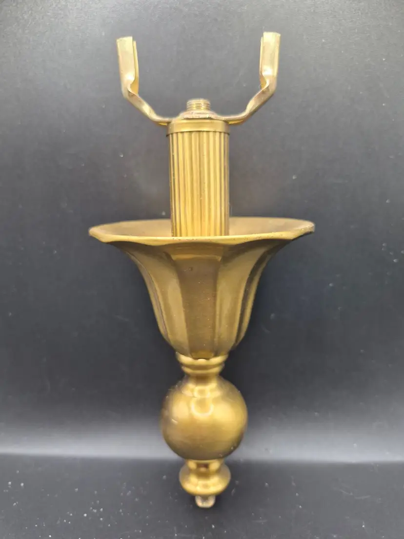 Vintage Brass Lamp Light Fixture Part With Fluted Design Ornamental Base