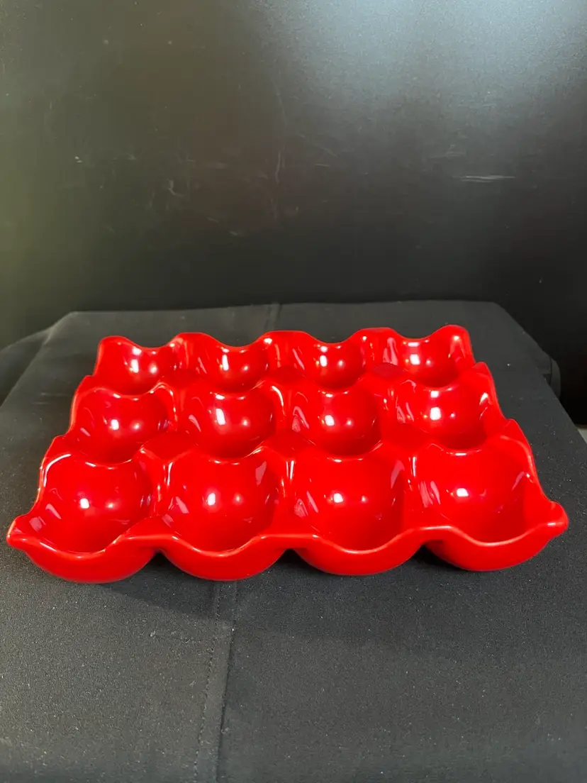 Red Ceramic 1 Dozen Ceramic Egg Keeper