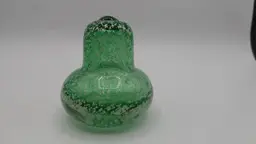 Green Art Glass Pear Shaped Paper Weight with Silver Specks