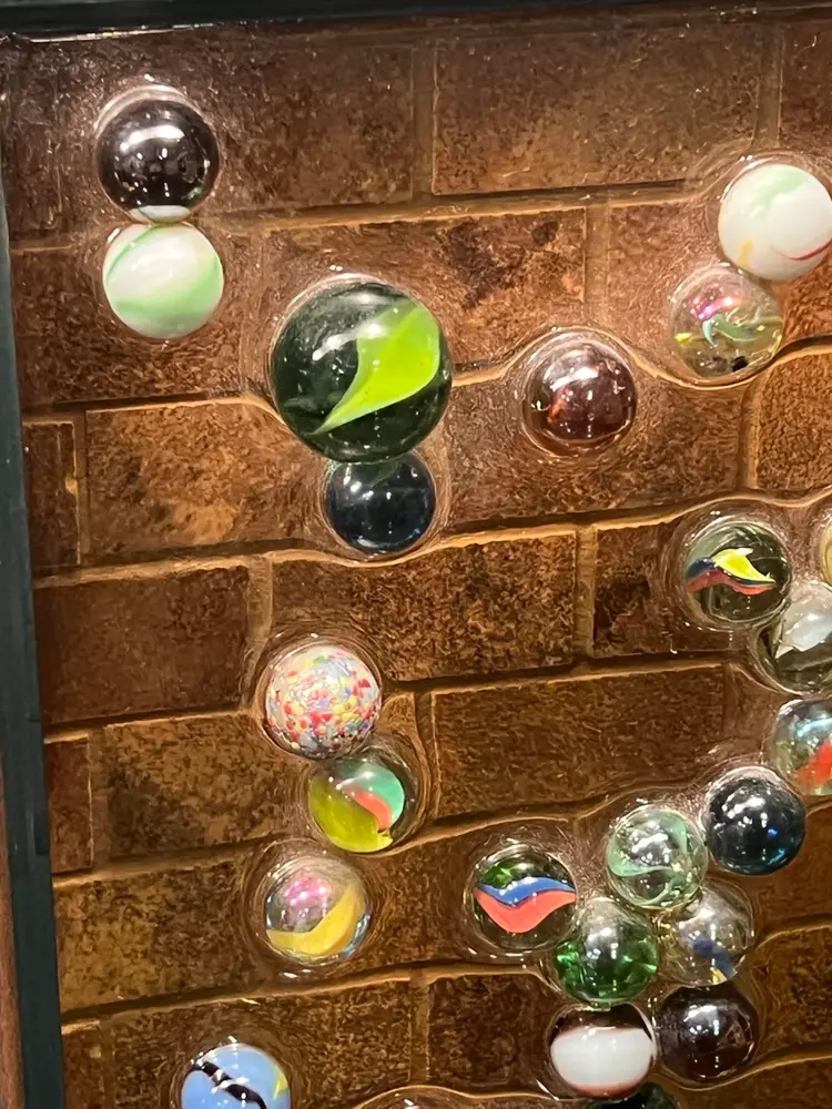 Fused Glass Marbles In Polyurethane Framed Art Handmade In Wooden Frame