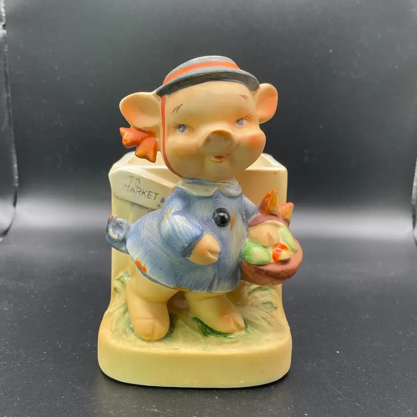 Lefton This Little Pig Went To Market #1560 Planter Vase VTG Nursery Rhyme