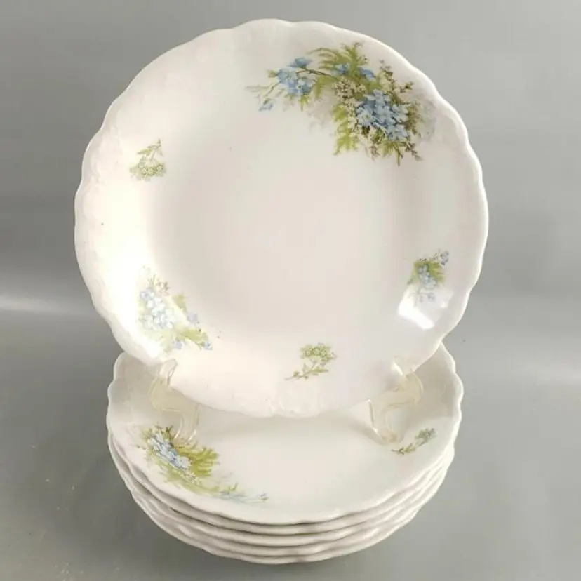 Antique Victorian Johnson Bros Forget Me Not Floral Cereal Bowl Set England