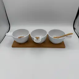 Vintage Pier 1 Bamboo Tray With 3 Bowls