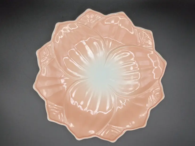 Vintage peach lotus petal ceramic dessert salad 8-in plate bowl trinket tray deco