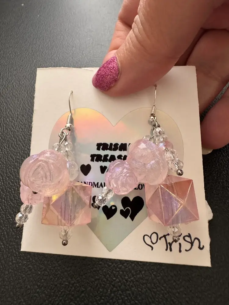 Made With Love Pink Acrylic & Glass Bead UV Glow In The Dark Earrings