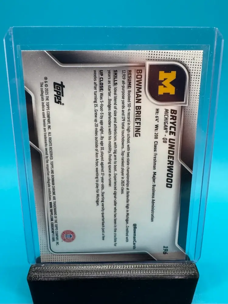 Bryce Underwood 1st Bowman Chrome Michigan Wolverines