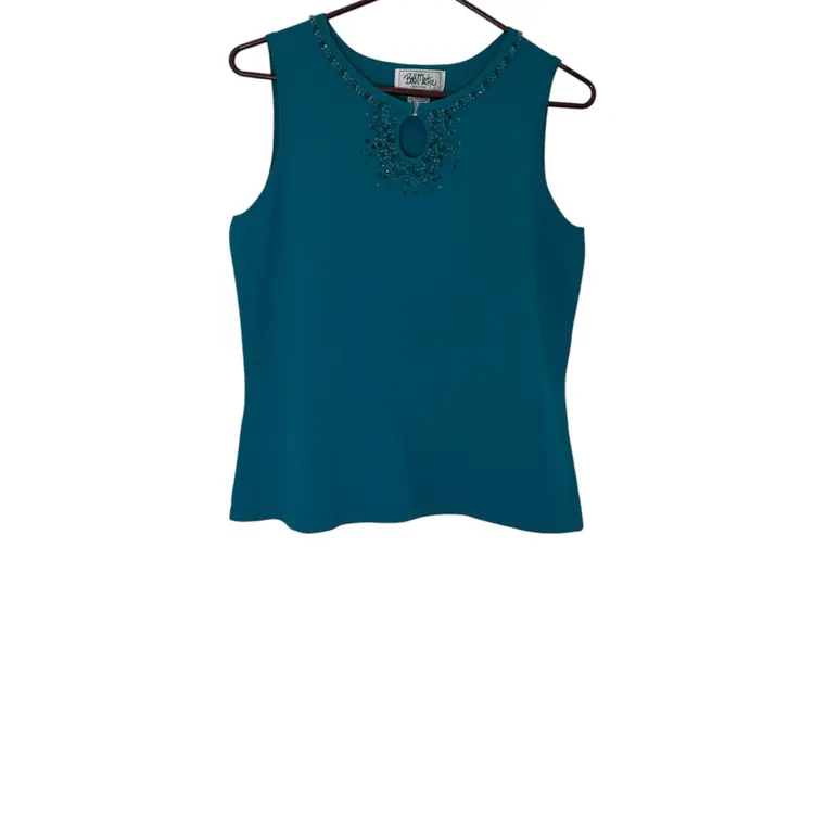 Bob Mackie Studio Beaded Jeweled Sleeveless Women's Top Teal Womens Sz M Vintage