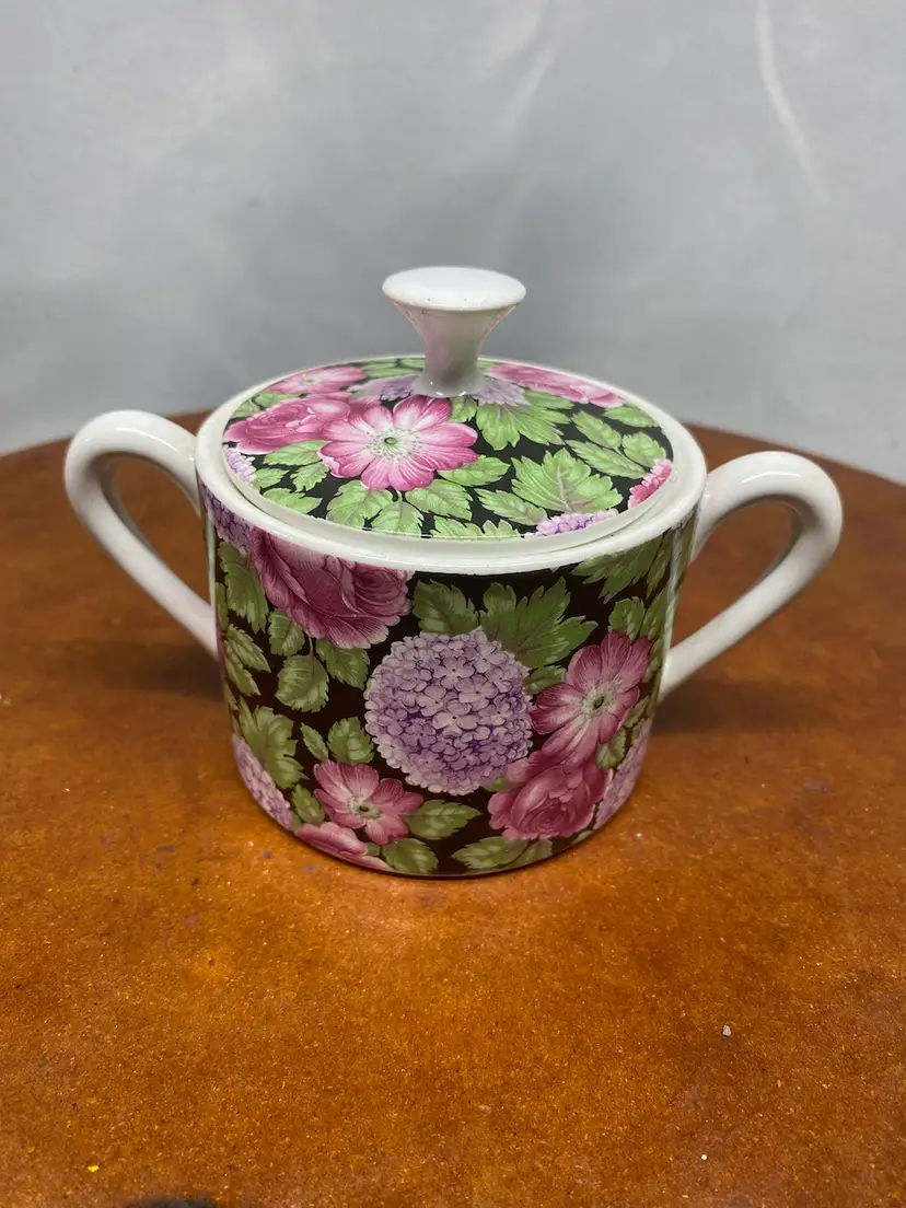 Vintage Floral Sugar Bowl With Lid