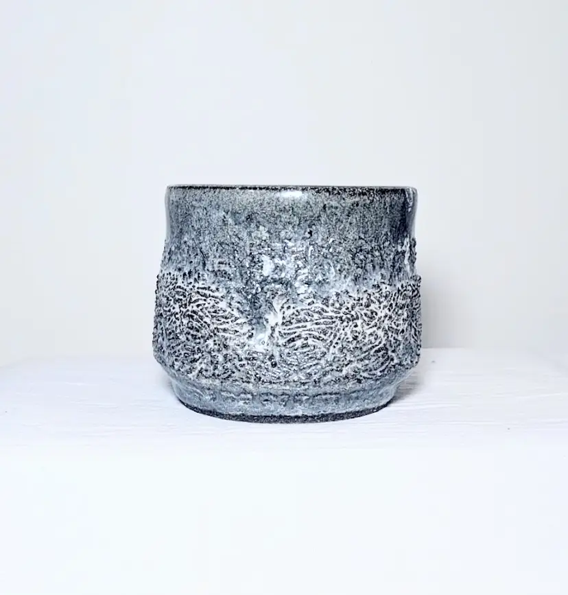 Vintage Pottery Raku Bowl - Grey Studio pottery - signed small with rough textur