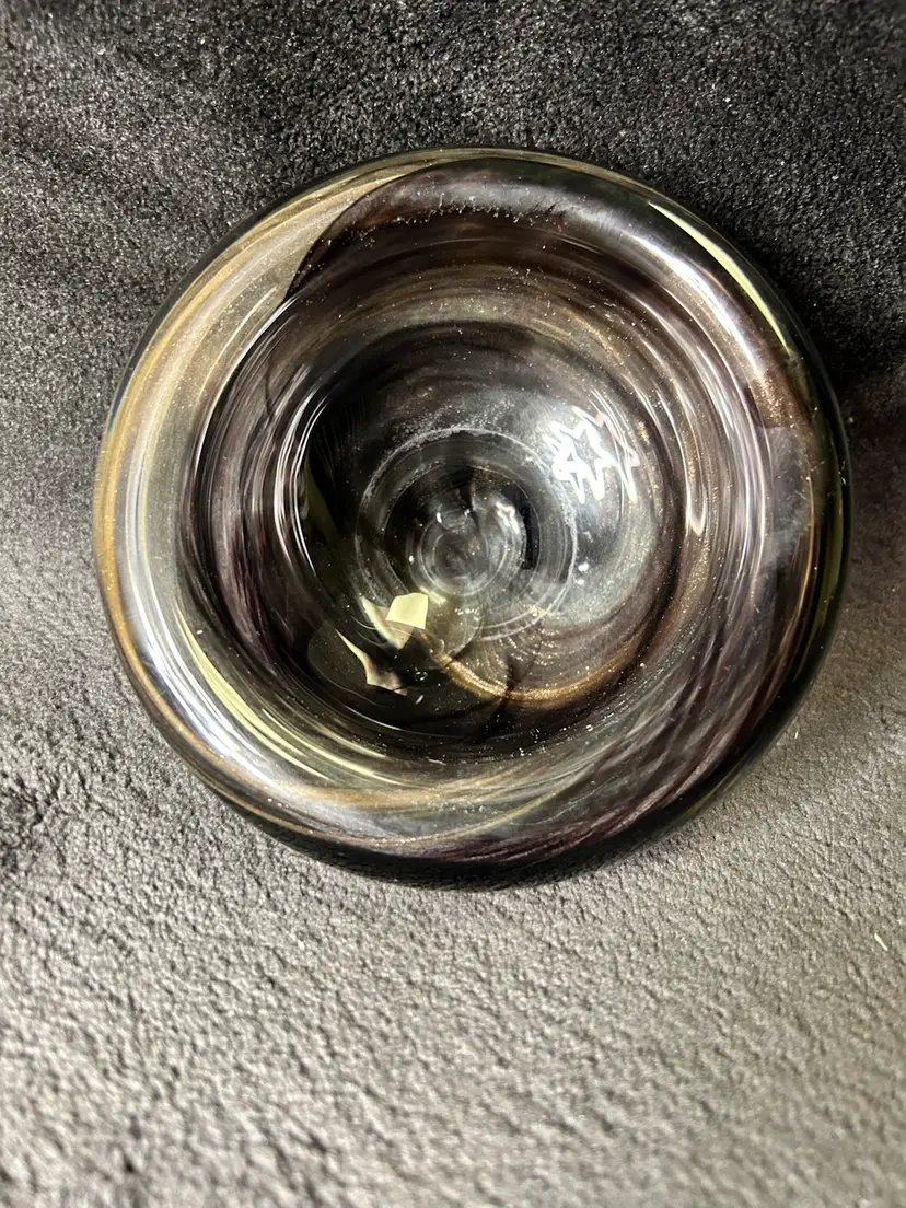 Beautiful Hand Blown Dark Ppl & Gold Glitter Swirl Art  Glass Tealight Holder