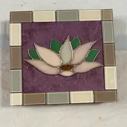 Decorated Cigar Box With Stained Glass, Tile, And Handcrafted Paper 9” X 8” X 2”