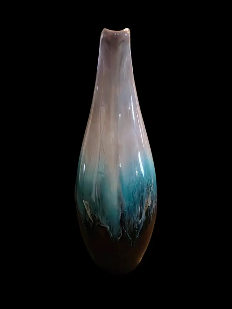 Stunning Canadian Ceramic Craft Gray Teal And Brown Drip Glaze Pitcher