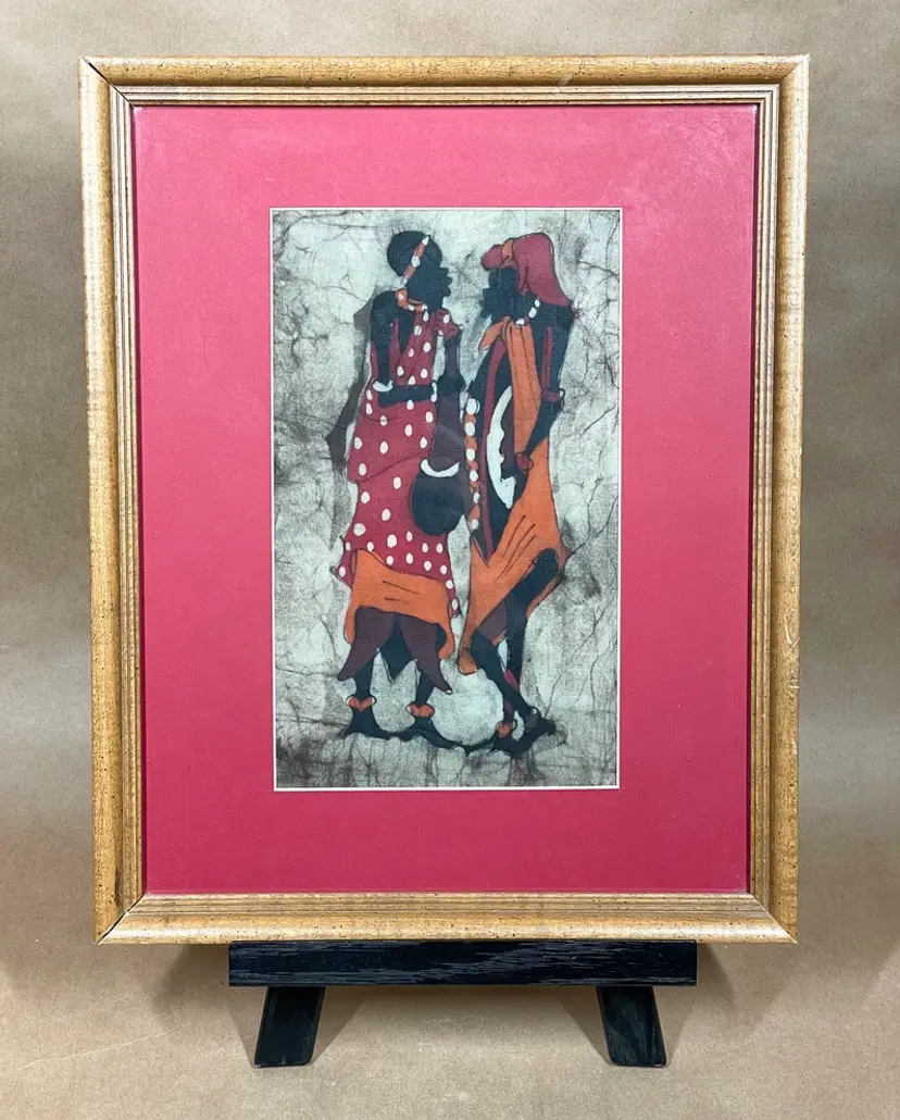 Batik Fabric Art African Hand Dyed Print Cotton Framed Artwork Wall Hanging Decor