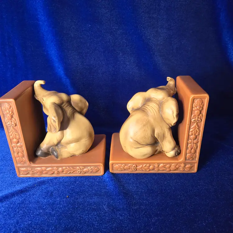 215  Lefton Elephant Bookends Ceramic Trunk Up VTG