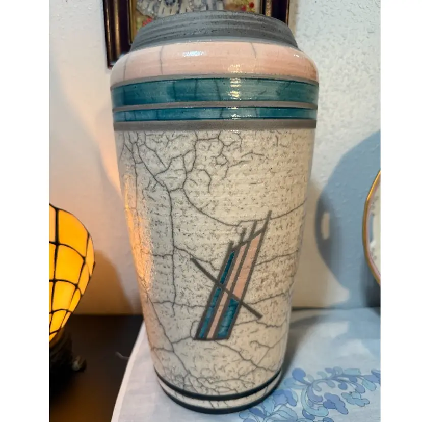 Skip THK Studio Art Deco Style Raku Art Pottery Vase 12.5β