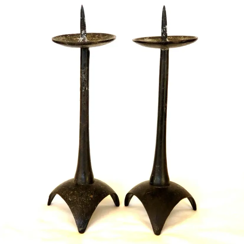 PILLAR CANDLE HOLDERS Brutalist Style Set of 2 Mid-Century Modern Unbranded Vintage