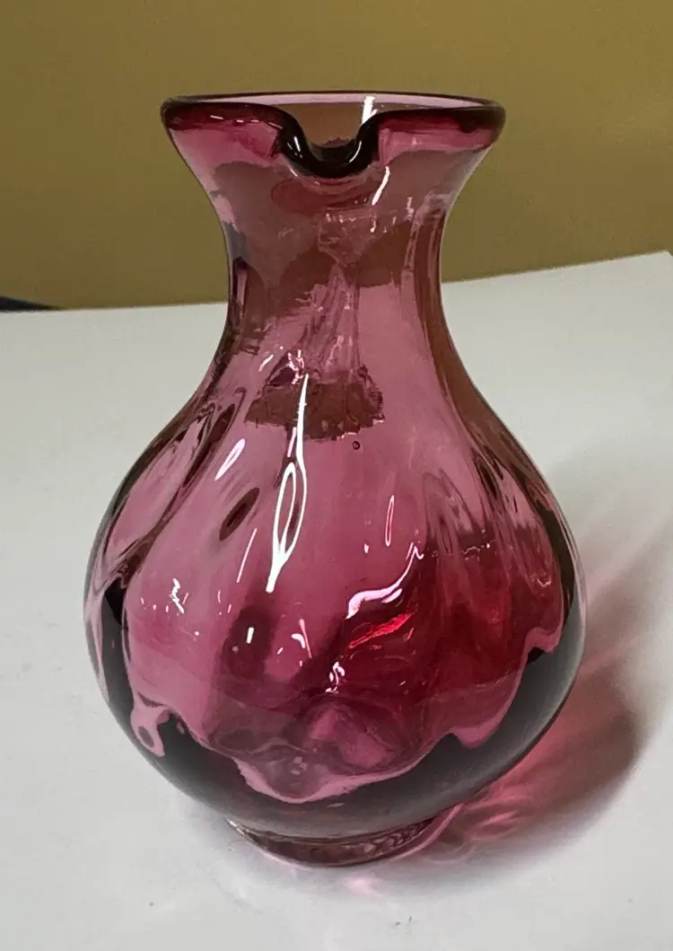 Pilgrim Cranberry Small Mini Pitcher Creamer Vintage 4.75” tall clear handle