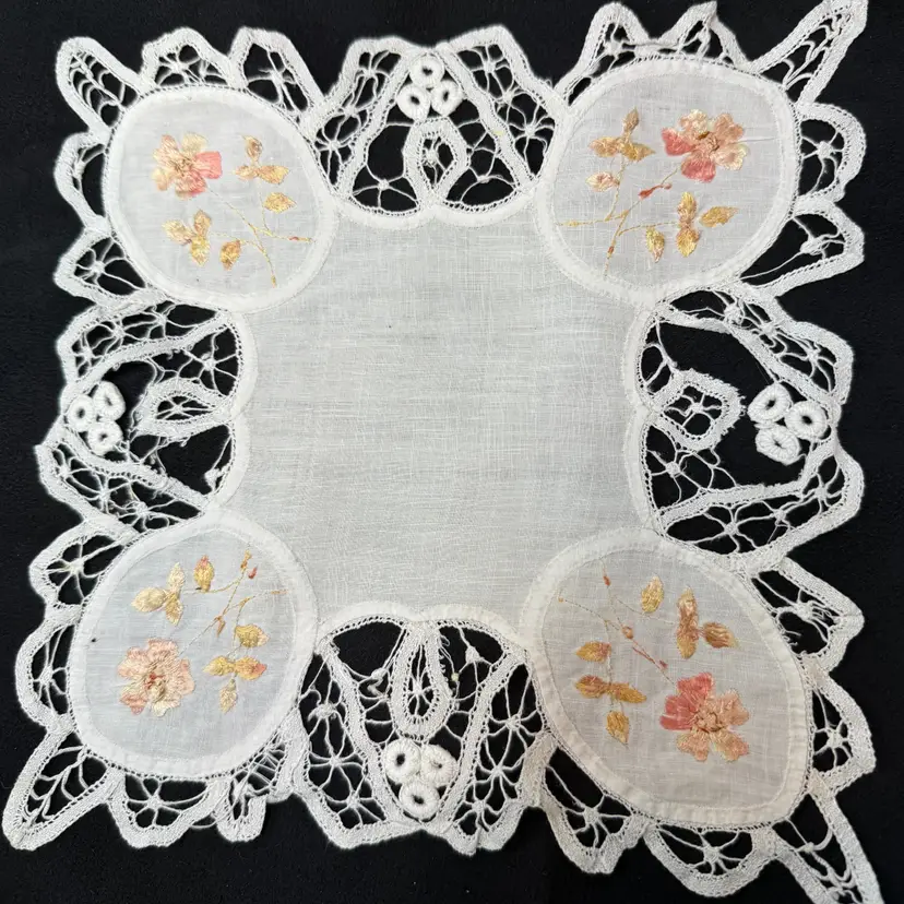 Battenburg Lace Embroidered Doily