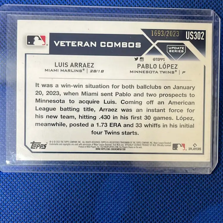 2023 Topps Update Veteran Combos US302 “Luis Arraez/Pablo Lopez Gold 1693/2023