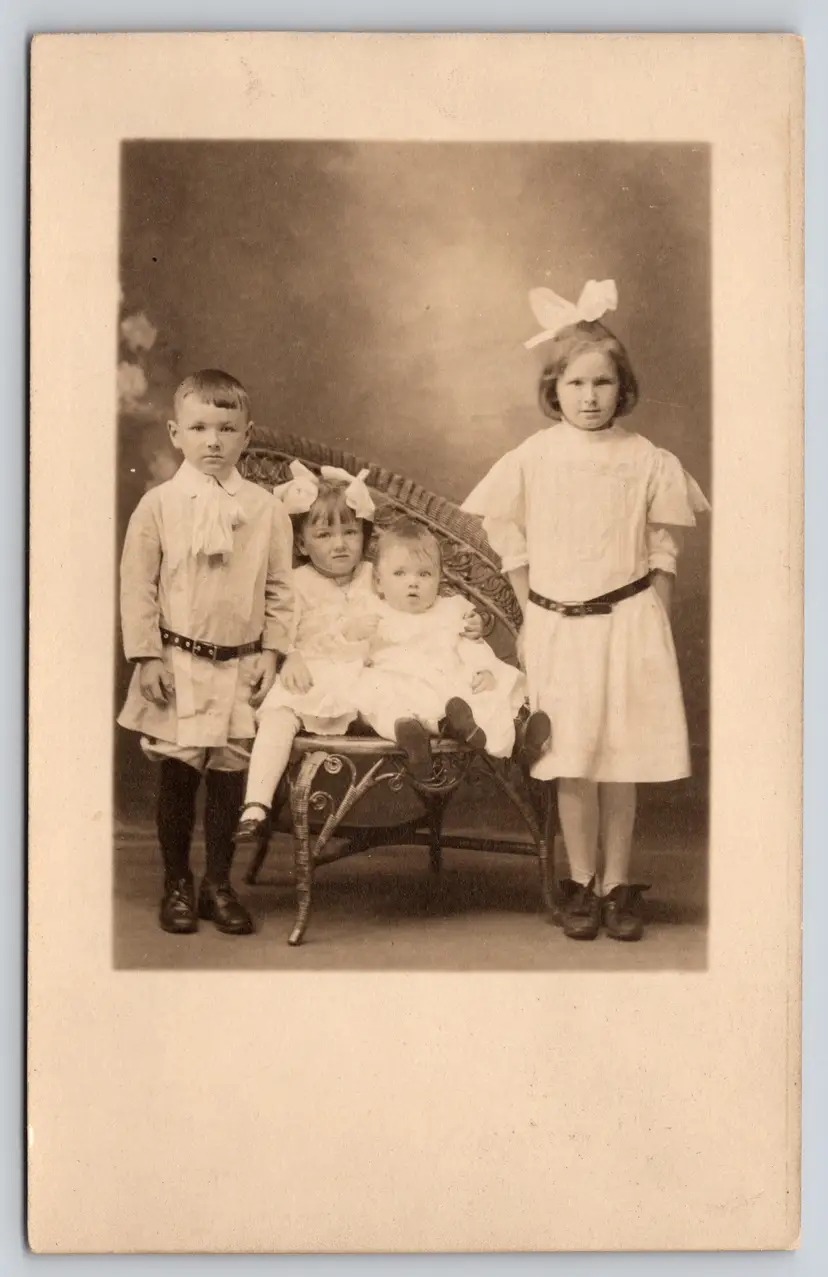 Postcard RPPC Boy and Three Girls Real Photo Brother and Sisters Siblings -  9262