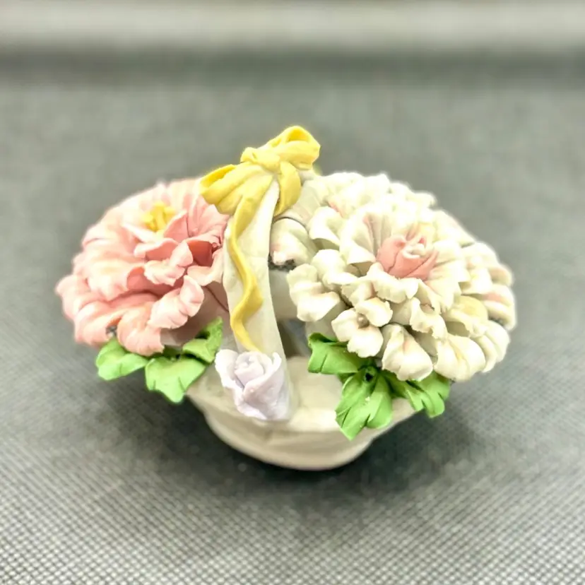 Vintage 1991 Capodimonte Matte Floral Flower Bisque Basket, Handcrafted By Albert E. Price Ceramics, Made In China