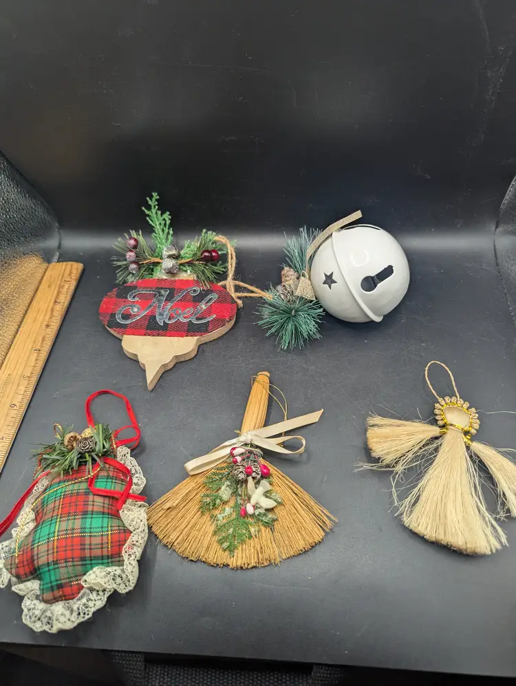 Vintage Lot of 5 Decorative Christmas Ornaments Homemade and Store Bought