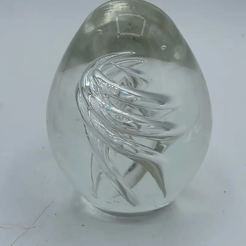 Clear Egg Paperweight With Swirls 3.5”