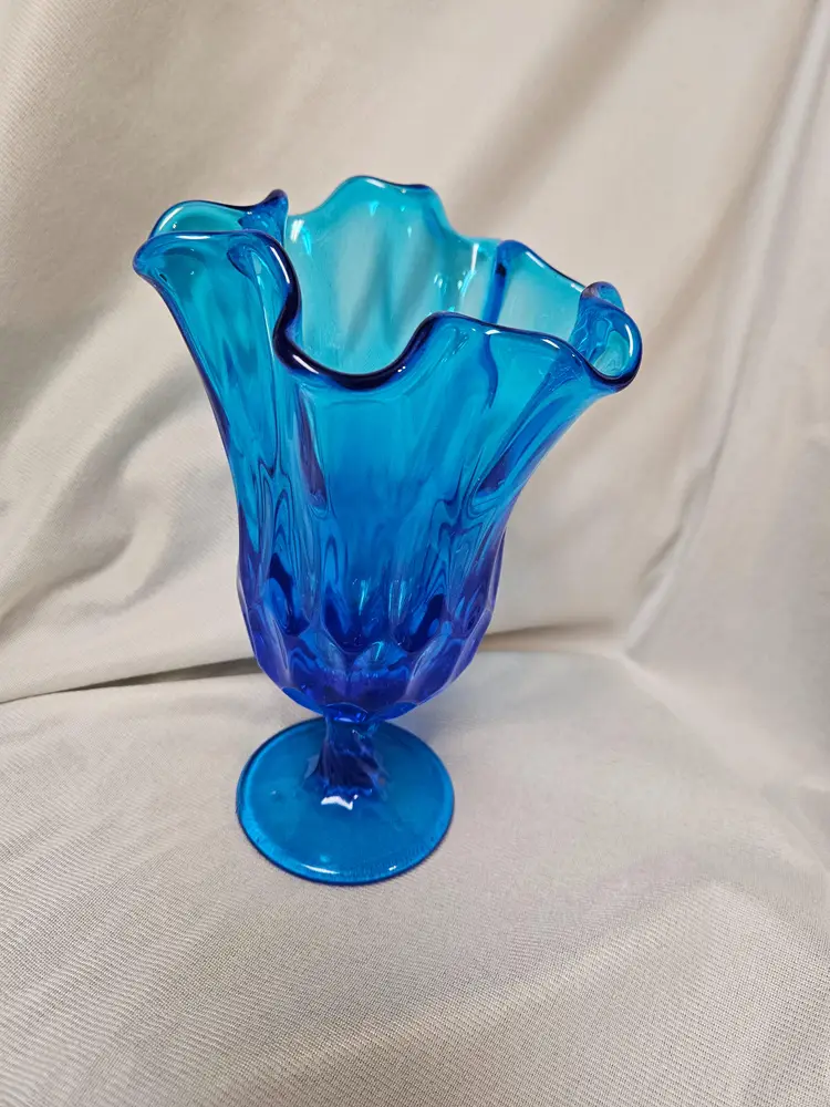Fenton Colonial Blue Thumbprint Handkerchief Vase