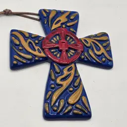 Grasslands road ceramic Pottery cross wall hanging Signed
