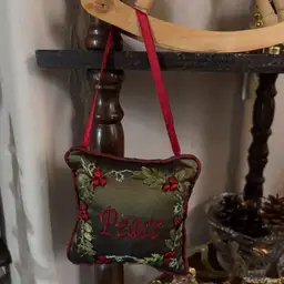 Vintage Small Satin Embroidered Peace Hanging Pillow