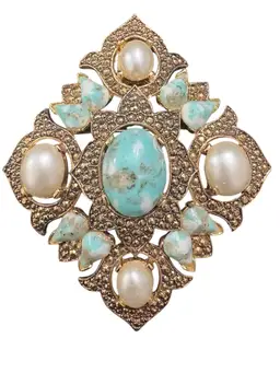 15. Vintage Sarah Coventry Faux Turquoise And Pearl Cabochon Brooch/Pendant