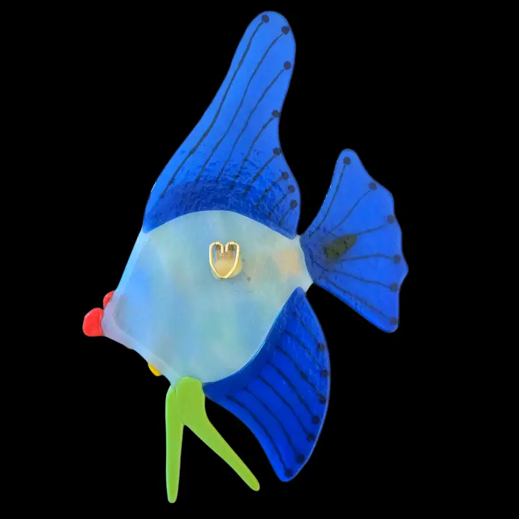 Art Glass Angel Fish Charlene Heilman Fused Glass For Wall 6½" × 9½" Unbranded