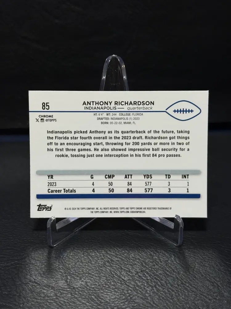 Anthony Richardson 2024 Topps Chrome #85 Sepia Refractor Colts + Bonus Cards Indianapolis Colts