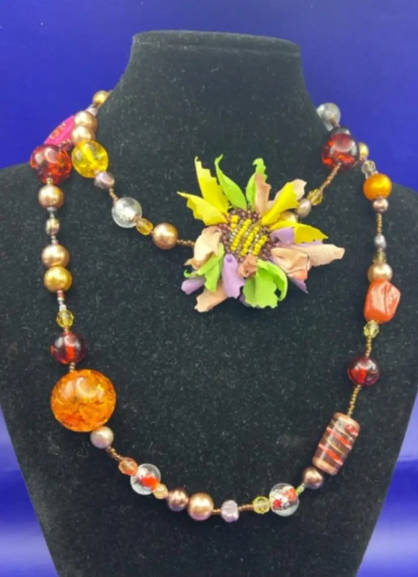 Statement Unique Precious Glass Bead Necklace - 34 Inches