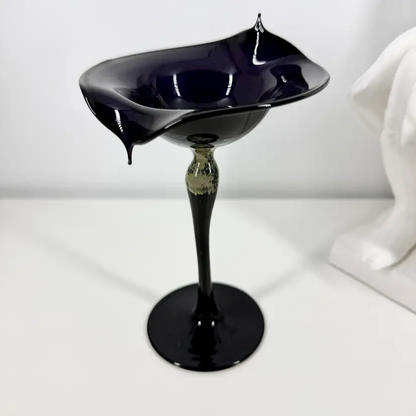 HUNGARIAN Lampwork Glass RING HOLDER Hand Blown AMETHYST CANDLE HOLDER 80s-90s