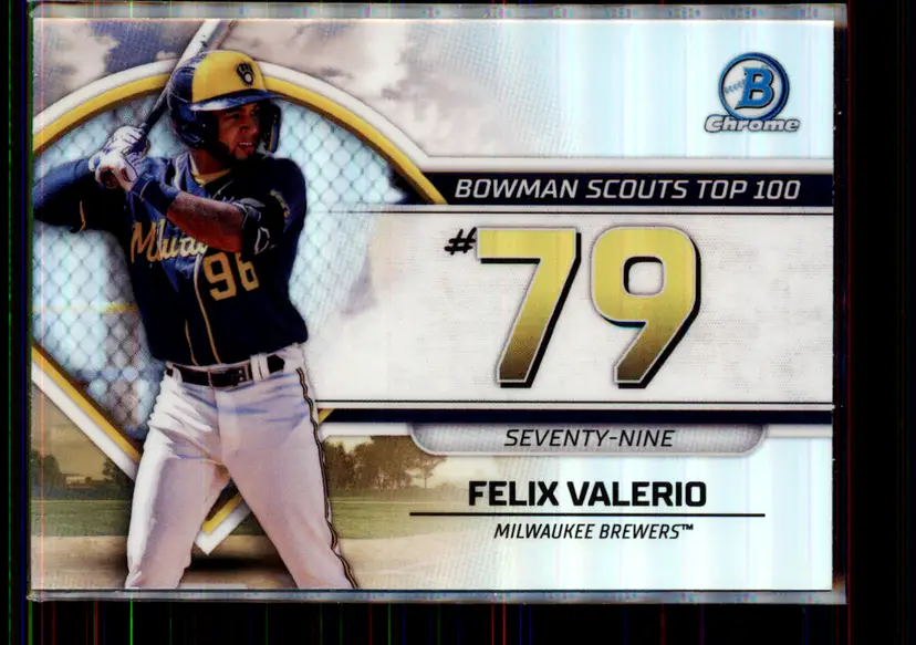 Felix Valerio 2023 Bowman Chrome Bowman Scouts Top 100 #BTP-79 - Milwaukee Brewers - (147-374)