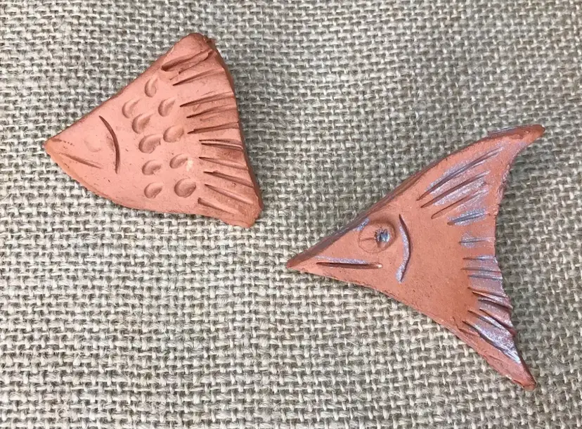 Handmade Clay Fish Brooch Pin Set Boho Southwestern Topical Coastal Beach Kitsch
