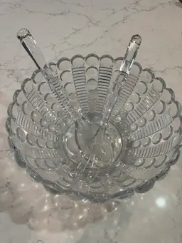 Indiana Glass Salad Bowl With Utensils
