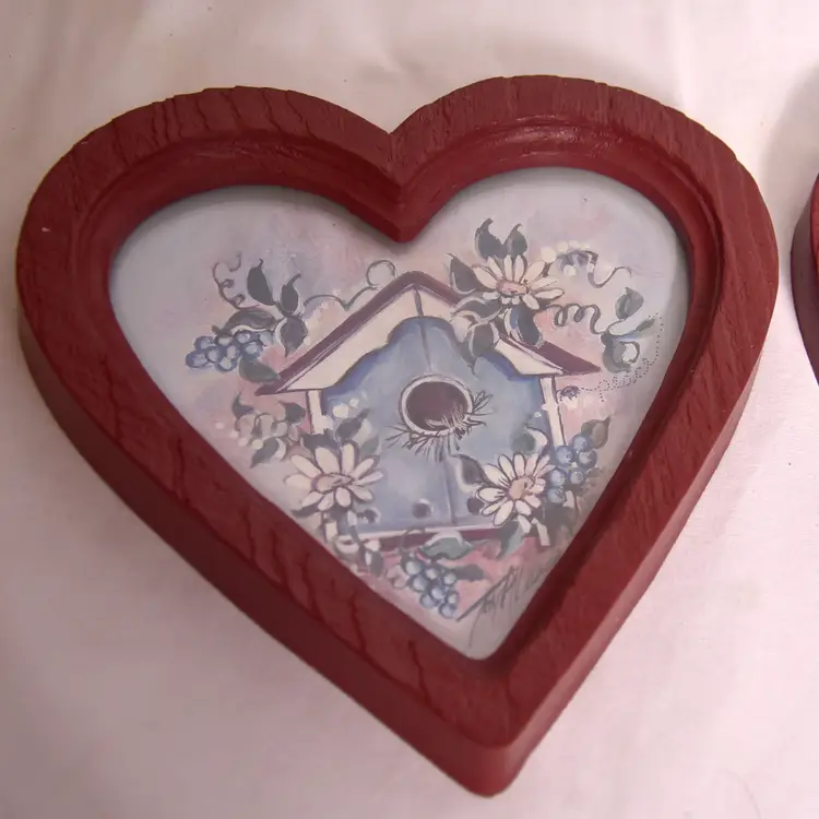 Vintage Home Interiors Heart Shaped Birdhouse Pictures Set of 2