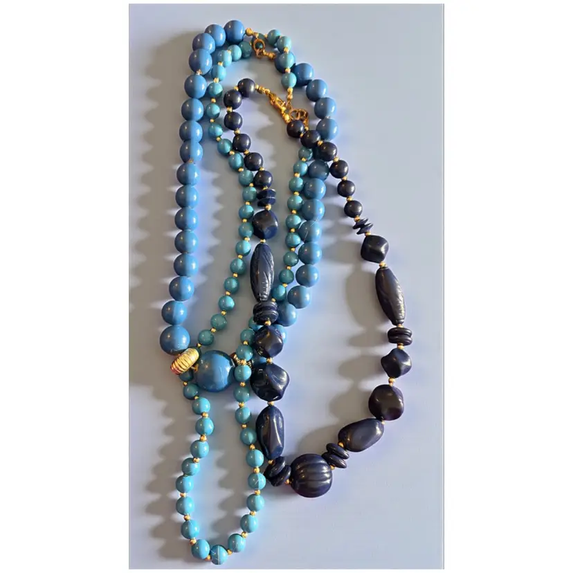 Lot Of 3 Blue Tones Bead Necklaces
